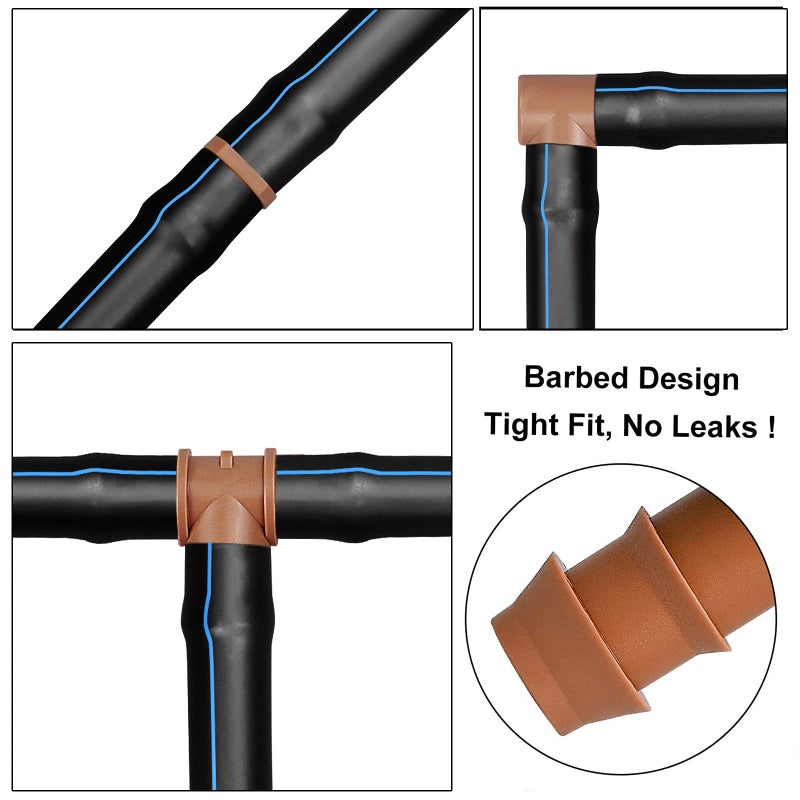 iMopo 21-Pack Drip Irrigation Universal Barbed Tee Fitting, Barbed Connectors for 1/2"" Drip Tubing - Image 3